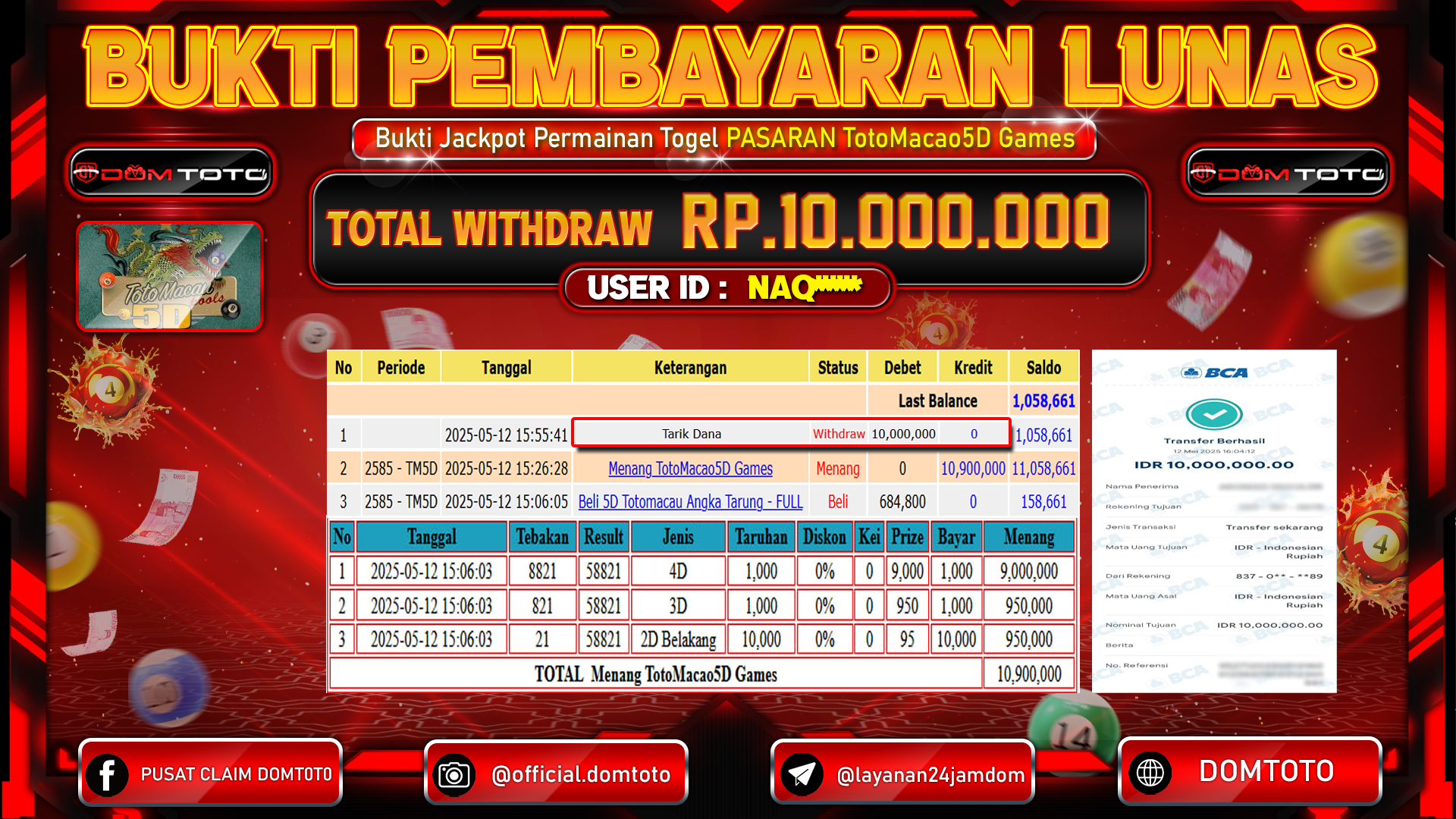 JACKPOT TOGEL TOTOMACAU 5D GAMES 12 MEI 2025